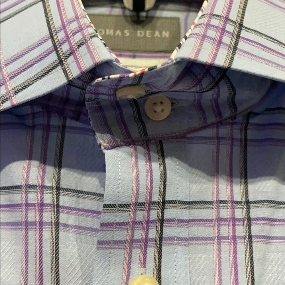 Thomas Dean Long Sleeve Dress Shirt Flip Sleeve Mens Medium Blue 100% Cotton - Picture 7 of 10